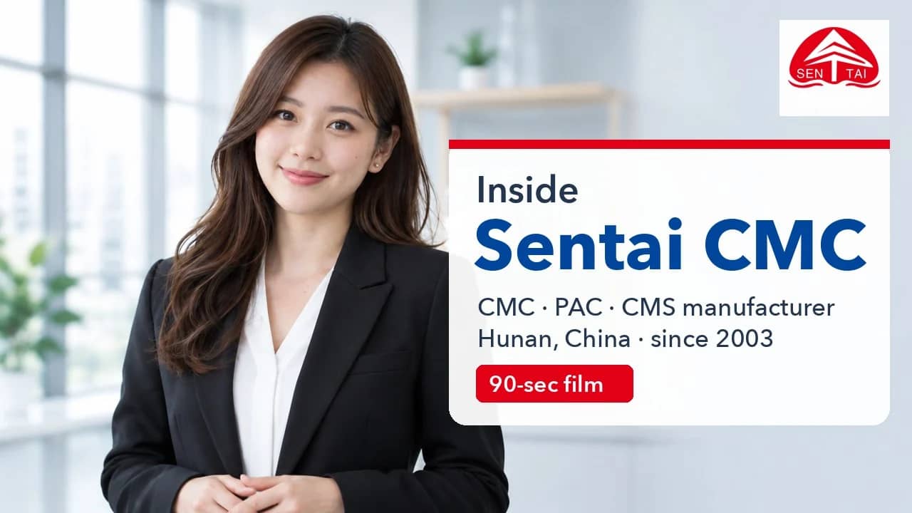 Jenny, the film's AI presenter, in a bright studio beside the title Inside Sentai CMC